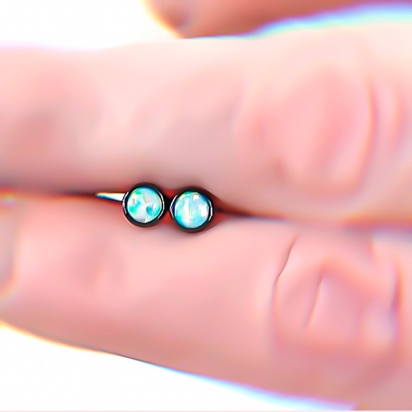 Oxidized 925 Sterling Silver 4mm Genuine White Fire Opal Gemstone Stud Earrings - Picture 3 of 13